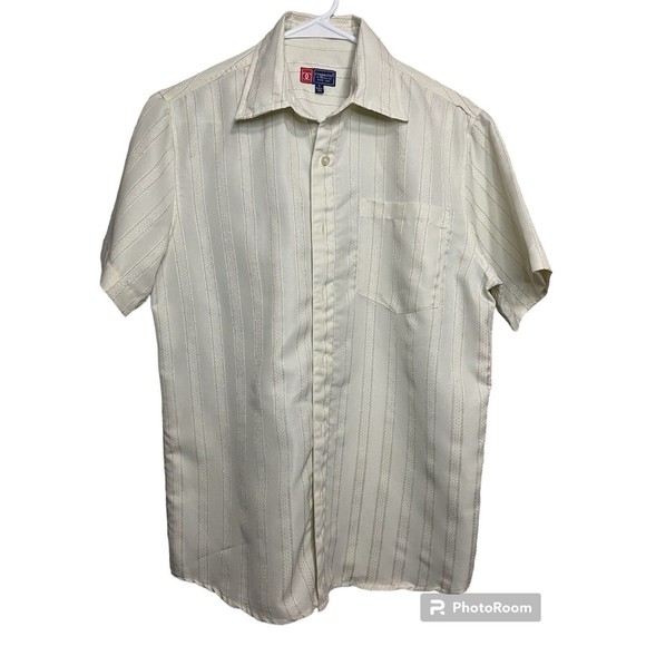 Cambridge Classics Ivory Dress Shirt Short Sleeve Button Up Easy Care SMALL - Picture 1 of 3